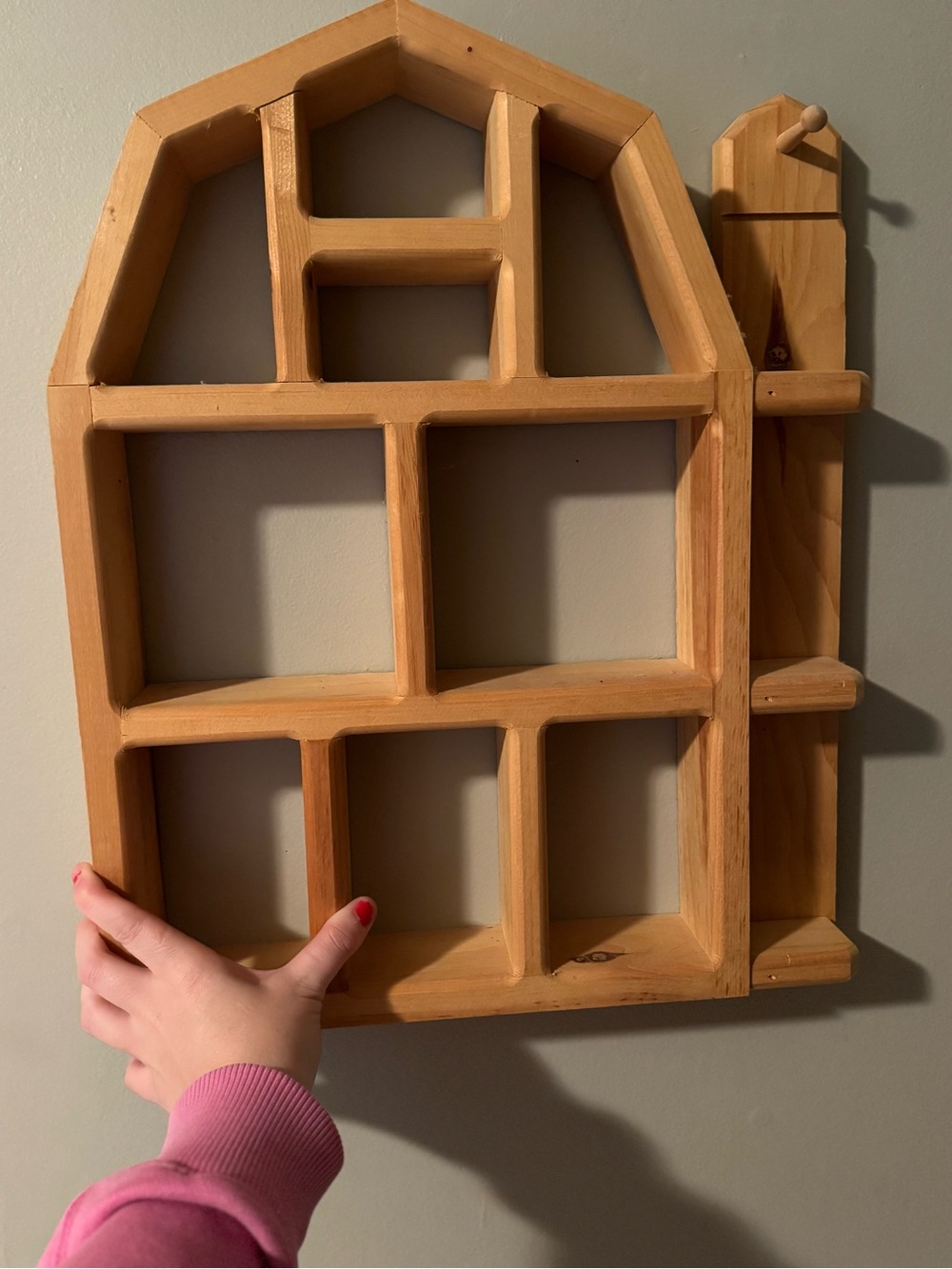Vintage Natural Wood Farm Trinket Display Shelf or Knick Knack Shelf 12 Spaces